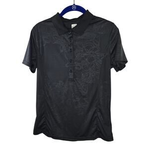 Women's AUR Black Floral Athletic Active Golf Polo Shirt Size Medium